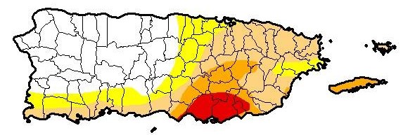 Mapa de sequía en Puerto Rico.