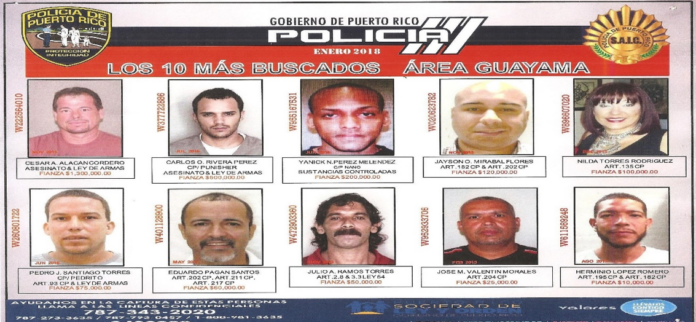 Los 10 prófugos más buscados en el área policiaca de Guayama.