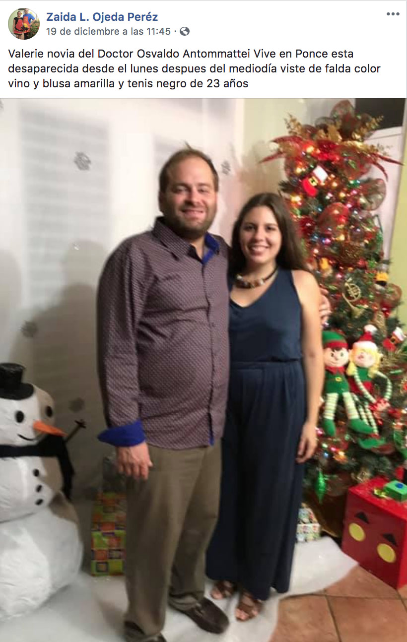 Valerie Ann Almodóvar Ojeda con su novio Osvaldo Antommattei. (Facebook / Zaida Ojeda Pérez)