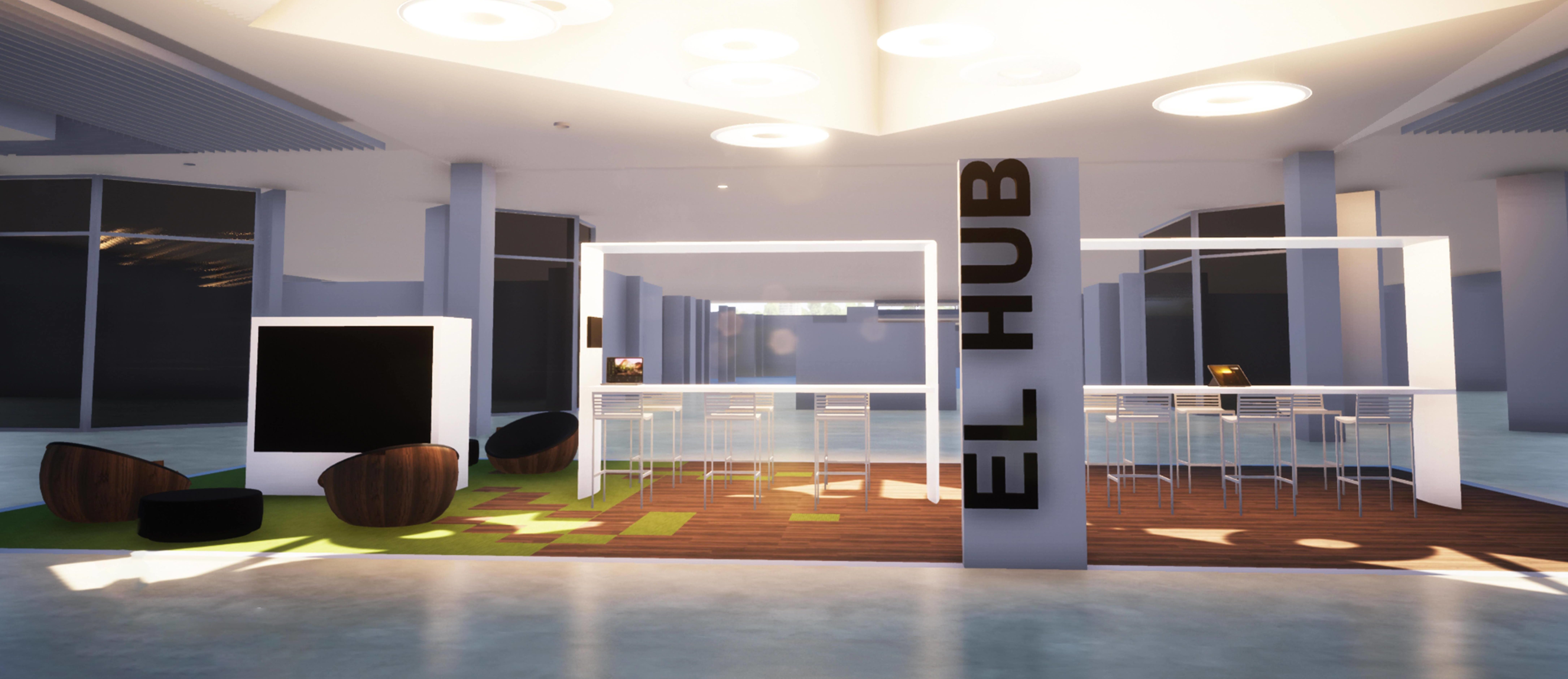 Concepto del lounge, bautizado como el “Hub” , de Céntrico.